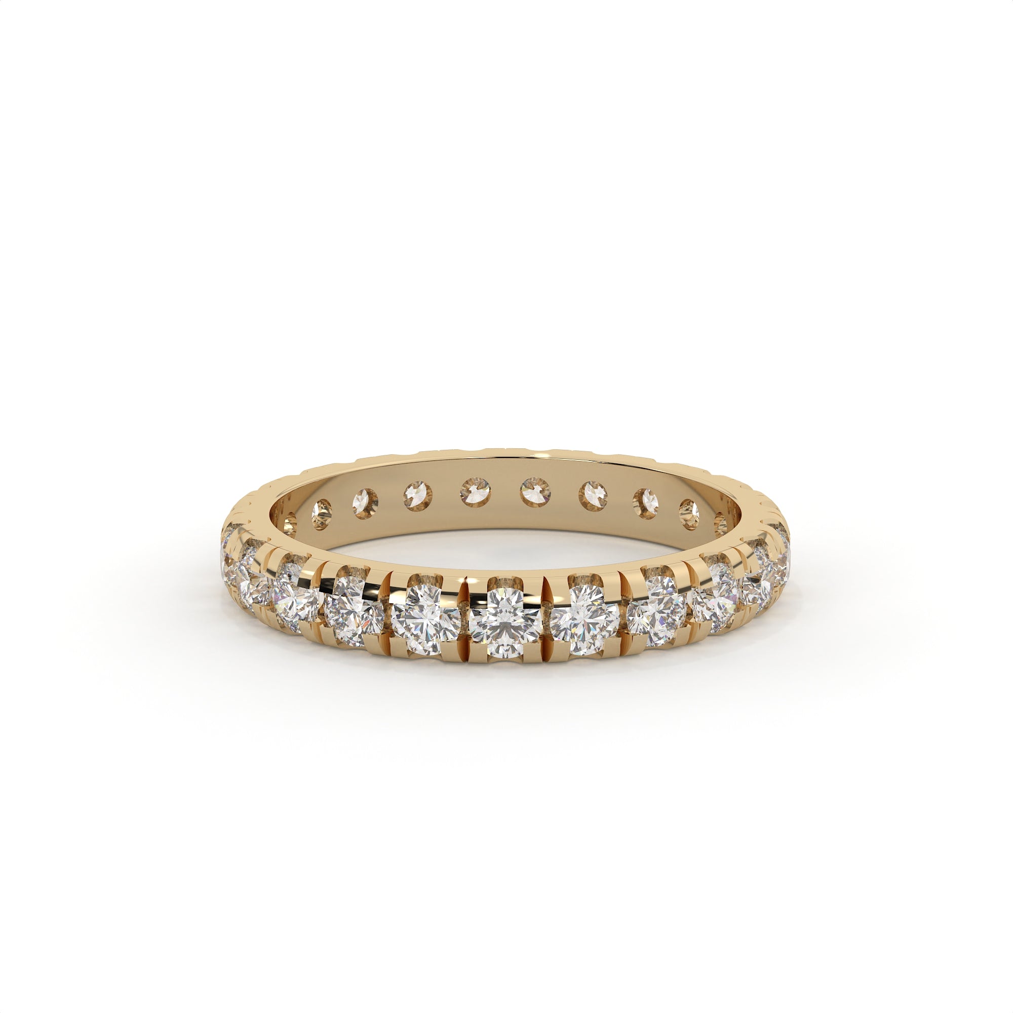 Gold ring with diamonds on a white background