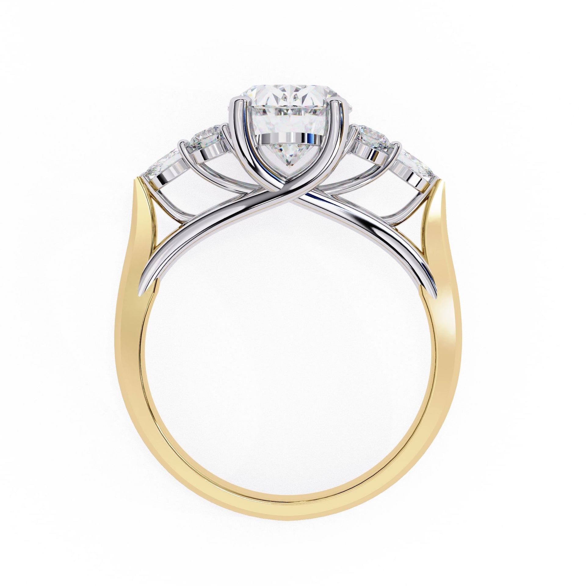Two-tone gold and silver ring with a diamond on a white background