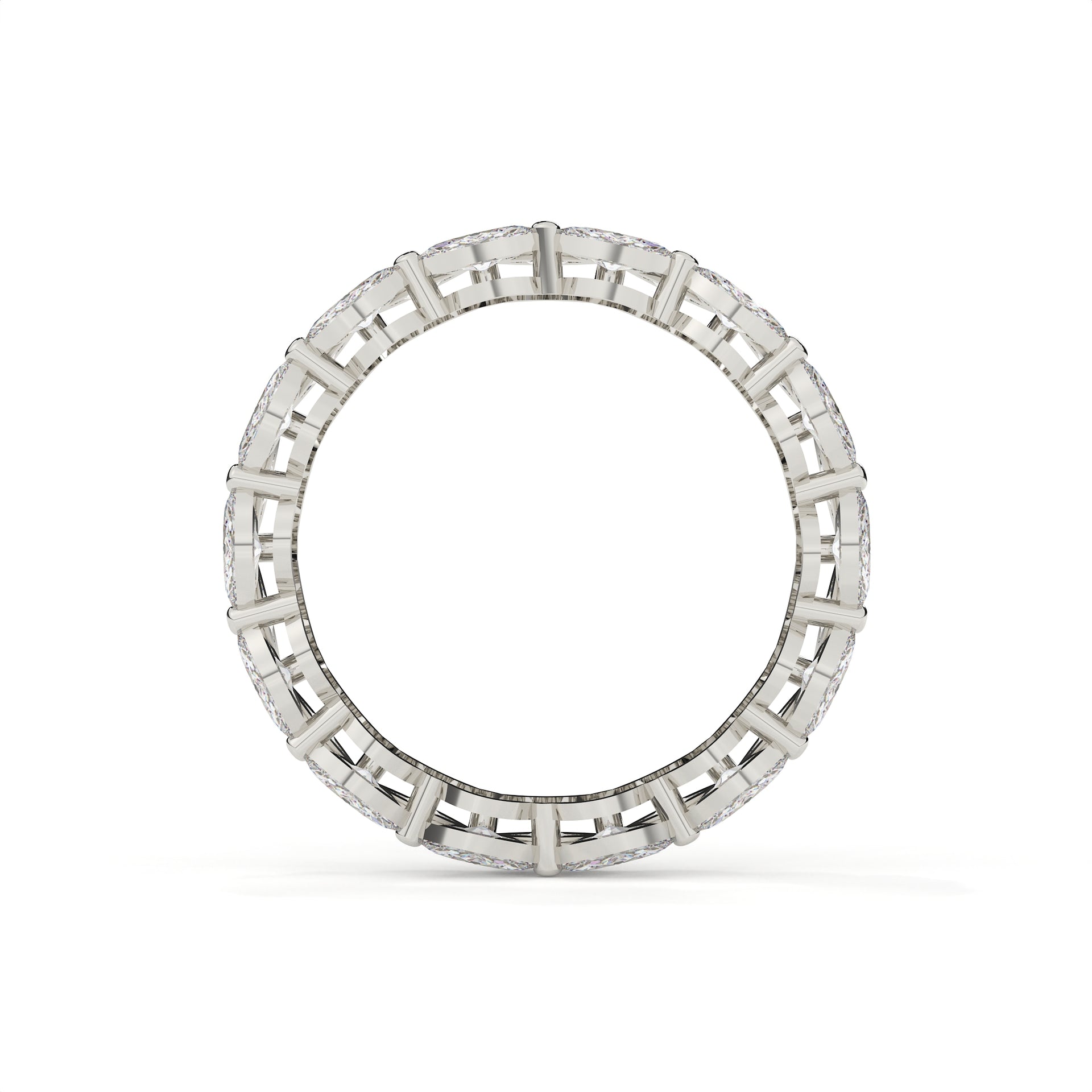 Silver ring with a geometric design on a white background