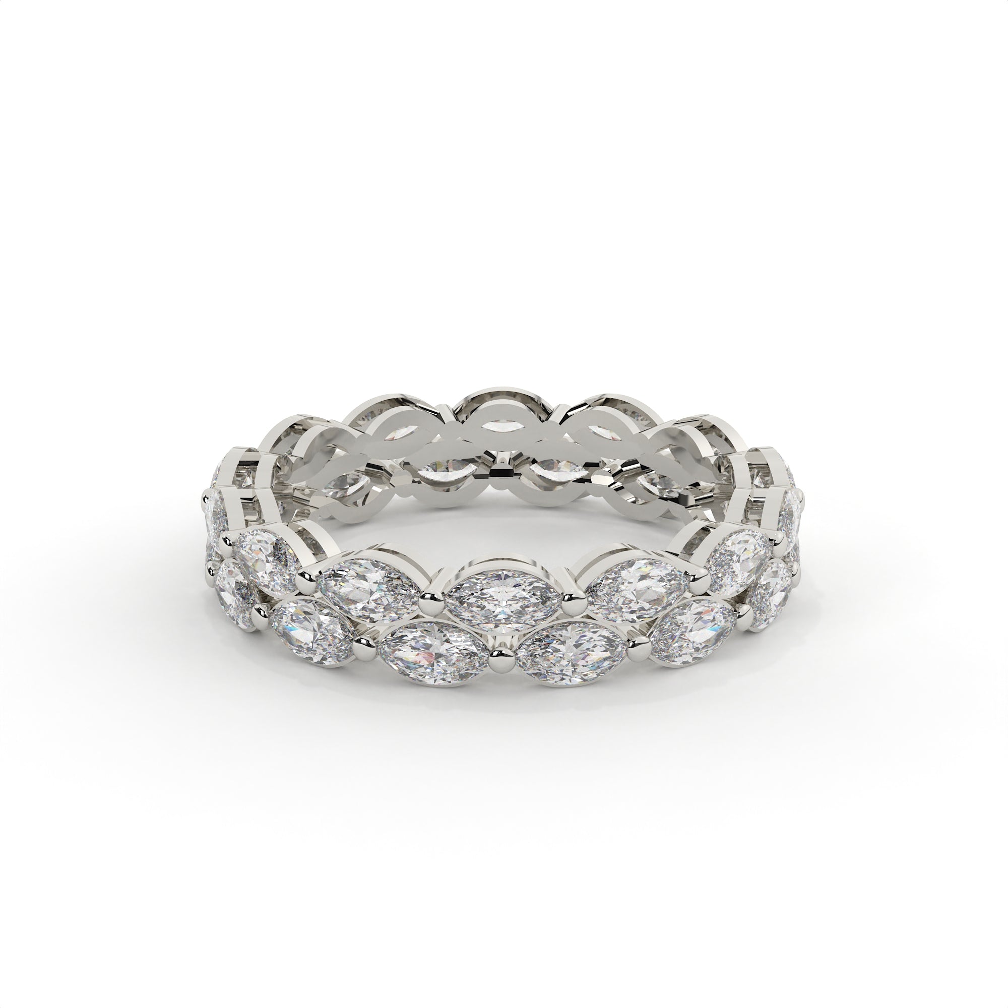Silver ring with gemstones on a white background