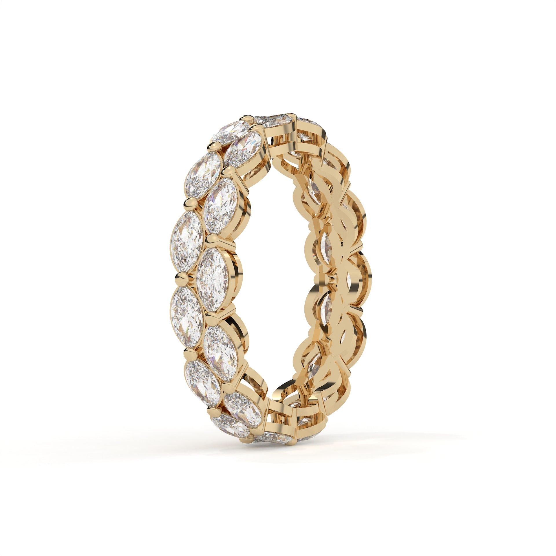 Gold and diamond ring on a white background