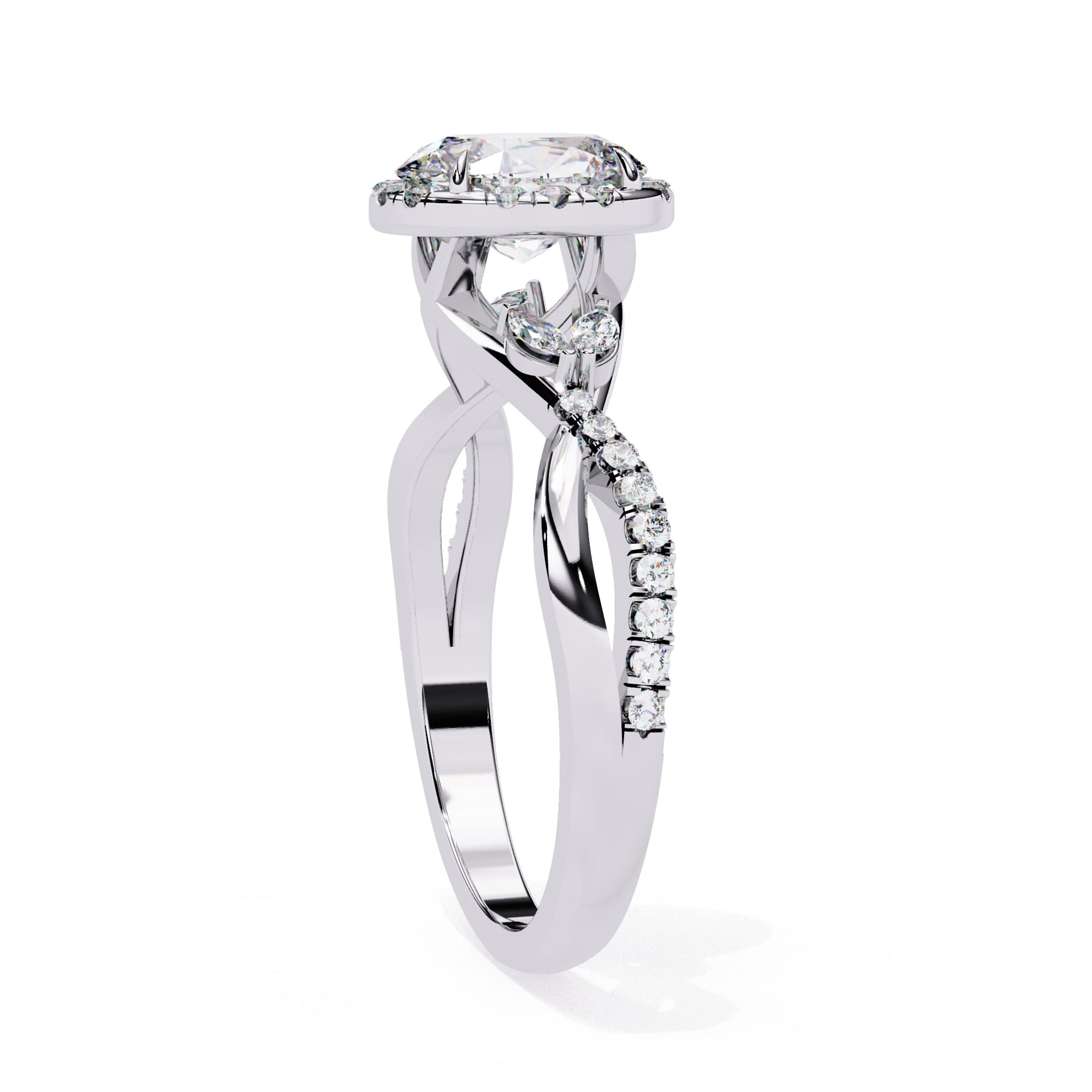 Silver ring with a diamond on a white background