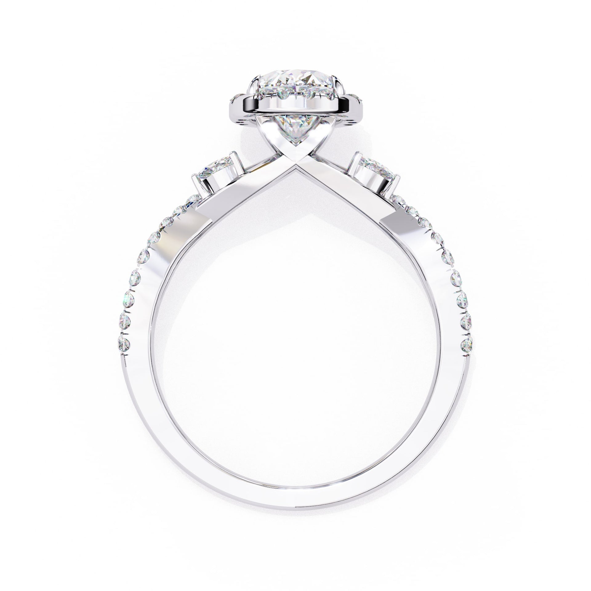 Silver ring with a diamond on a white background