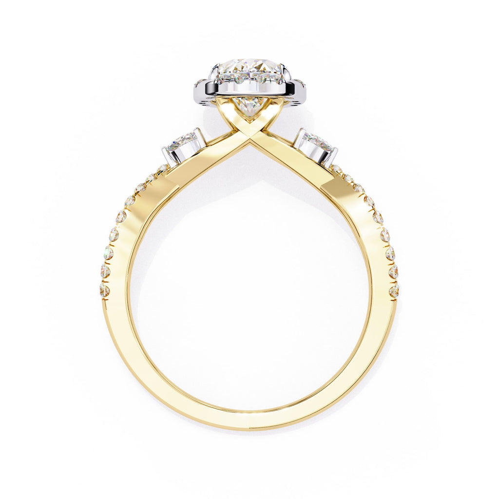 Gold ring with diamond accents on a white background