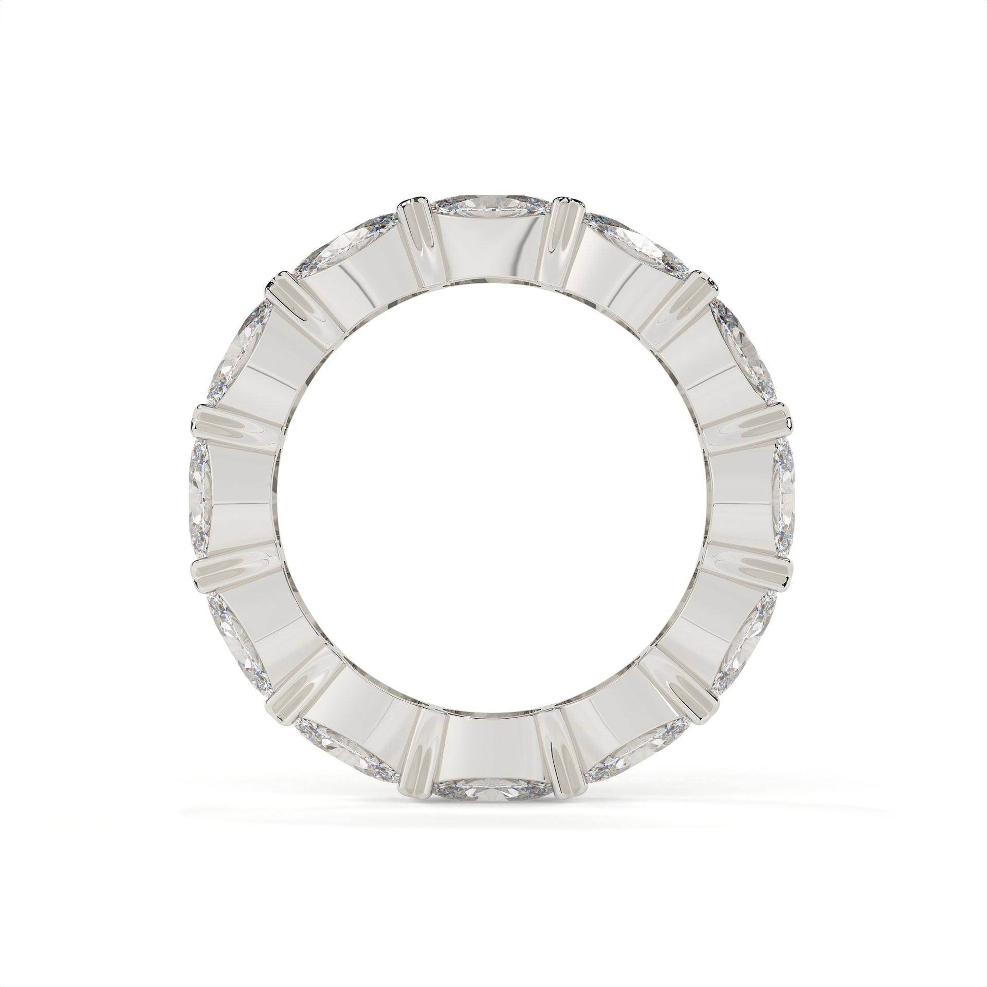 Silver ring with rectangular gemstones on a white background