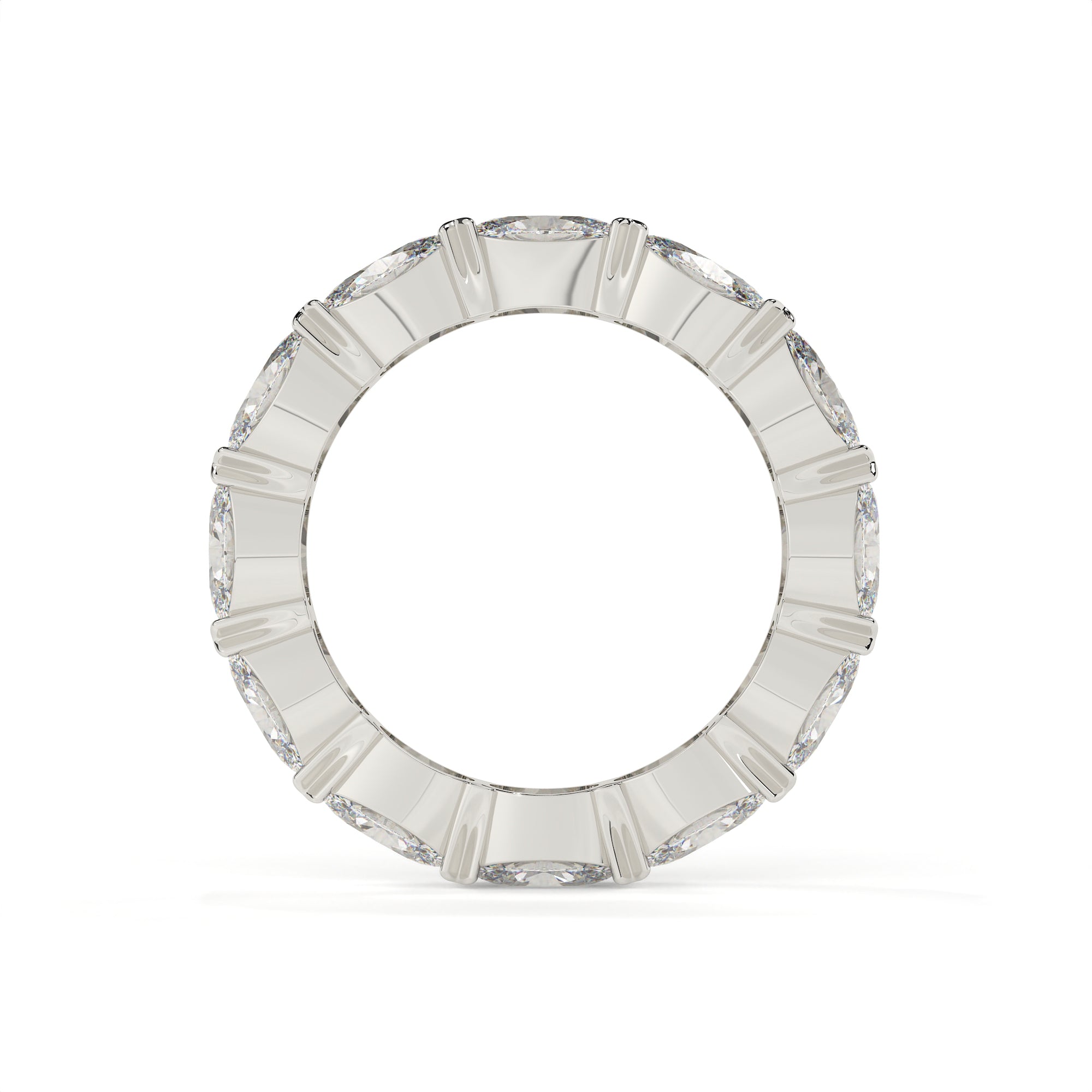 Silver ring with rectangular gemstones on a white background