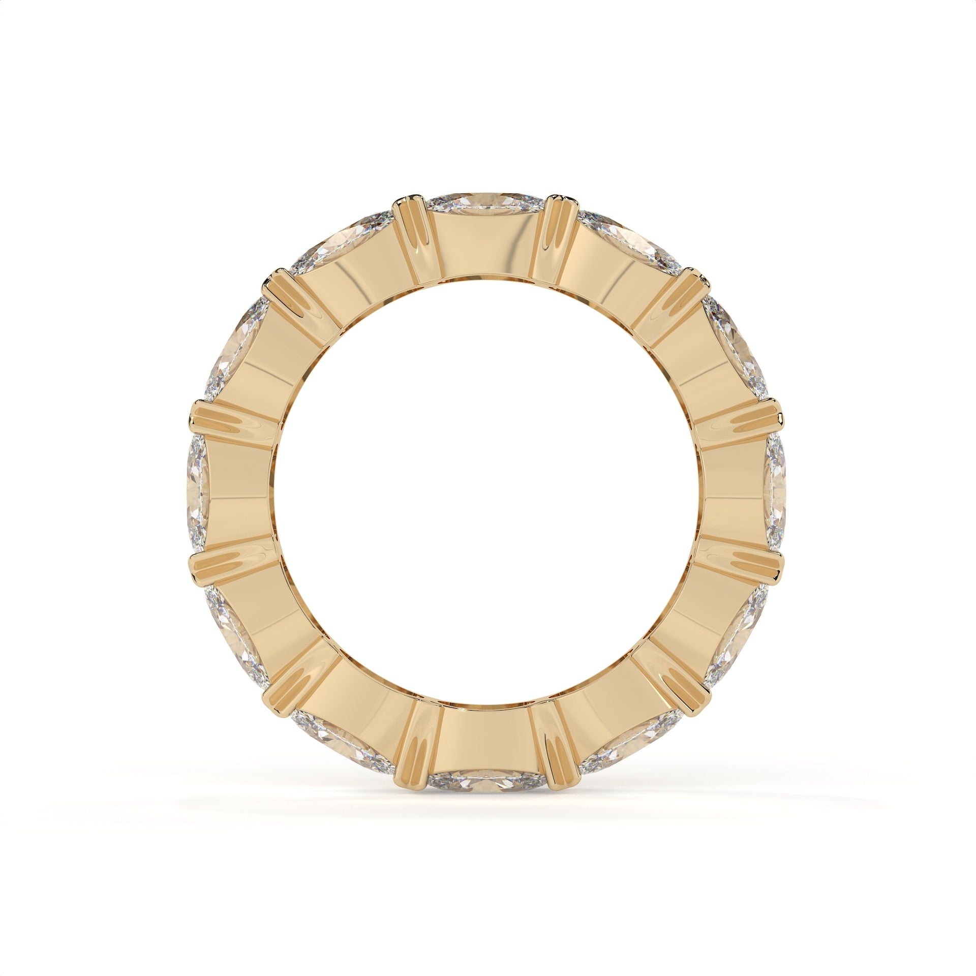 Gold ring with diamond accents on a white background