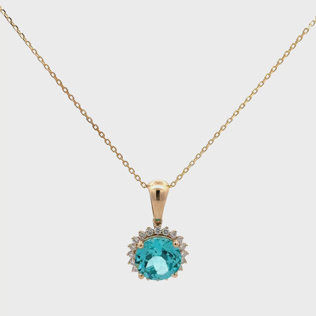 6.4 Carat Round Paraiba Tourmaline Birthstone Pendant Gifts For Her