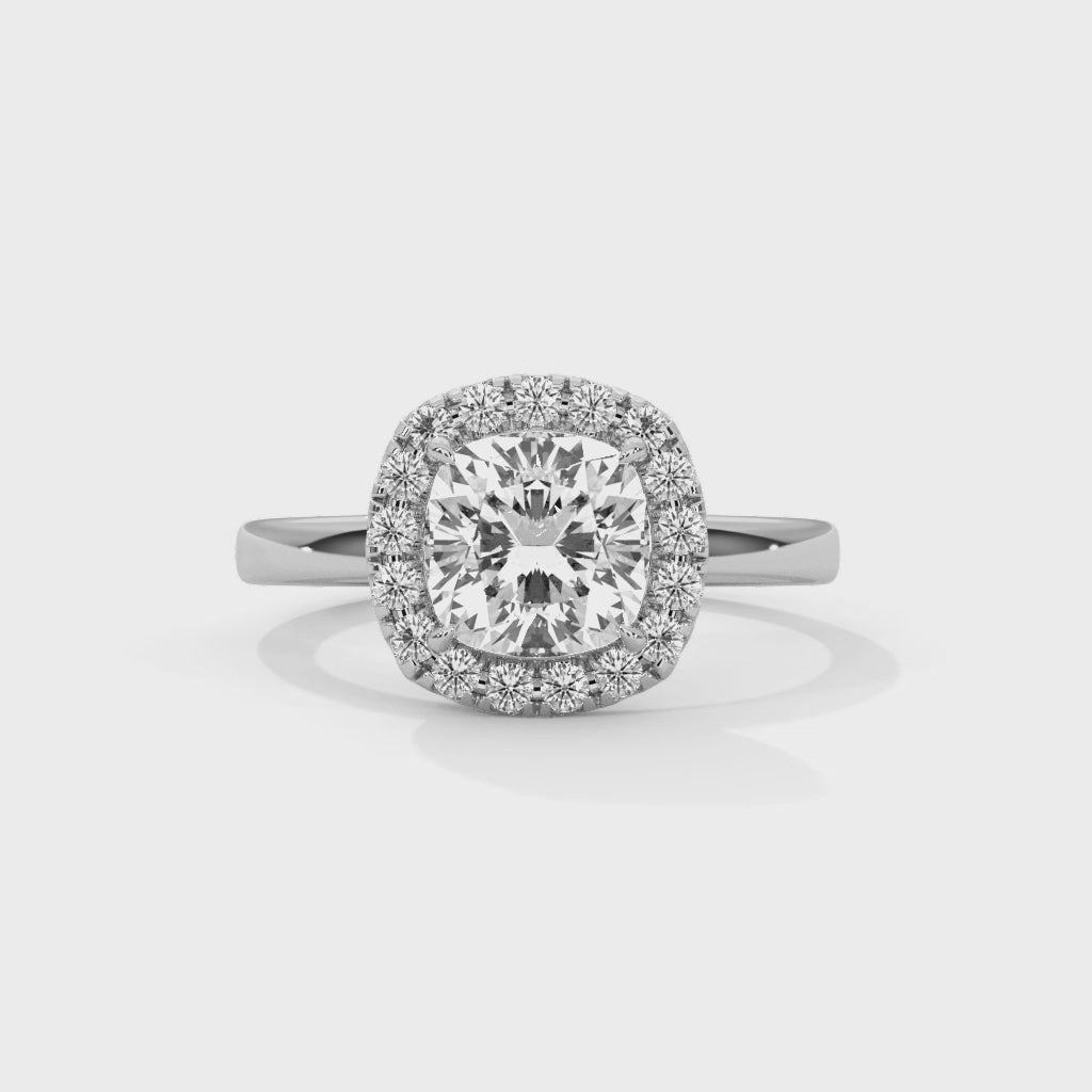 Cushion Cut Halo Diamond Solitaire Engagement Ring