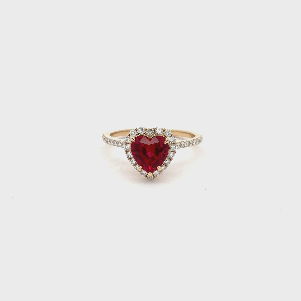 2 Carat Heart Ruby Promise Ring With Halo Setting