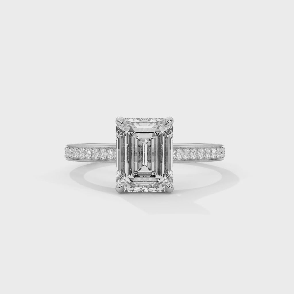 Emerald Cut Lab Diamond Solitaire Ring With Accent