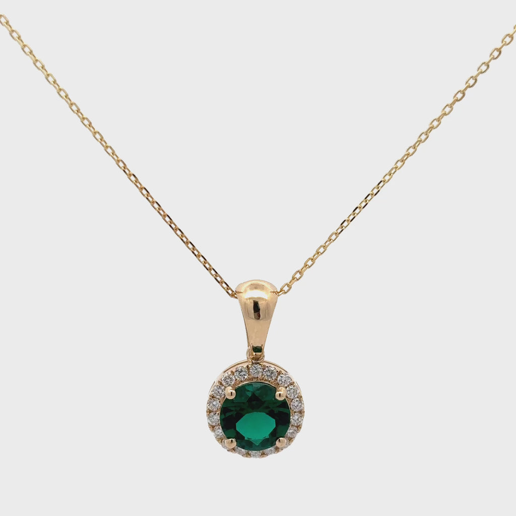 2 Carat Emerald Green stone Round Cut Halo Solitaire Pendant