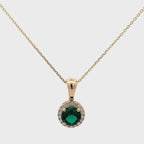 2 Carat Emerald Green stone Round Cut Halo Solitaire Pendant