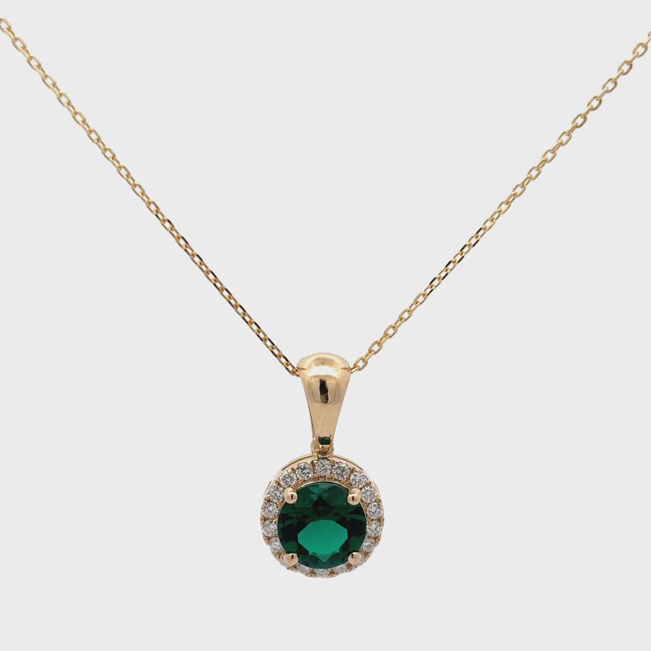 2 Carat Emerald Green stone Round Cut Halo Solitaire Pendant