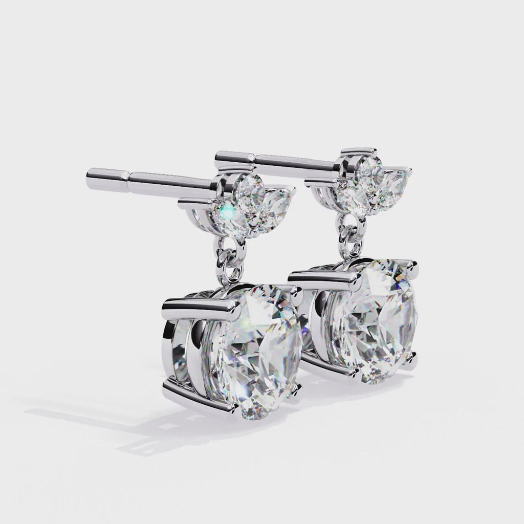 Round And Marquise Cut Diamond Drop Earrings