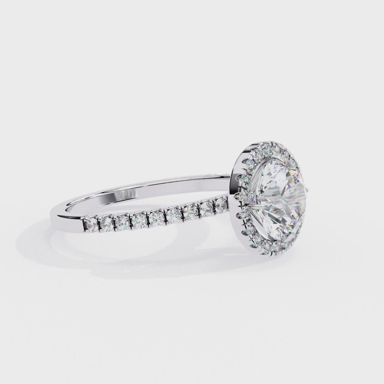 Halo Solitaire Engagement Ring With Round Cut Diamond
