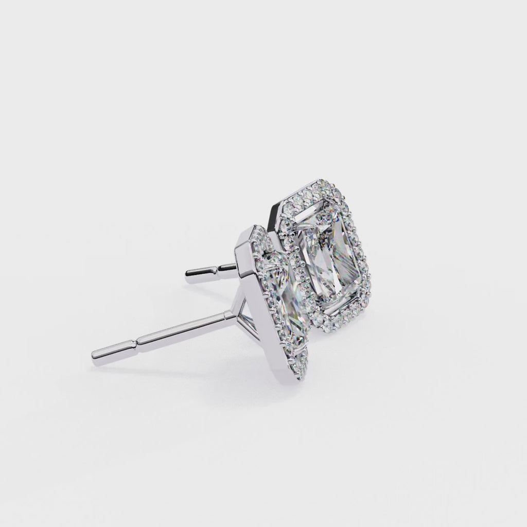 Radiant Diamond Stud Earrings Halo Style
