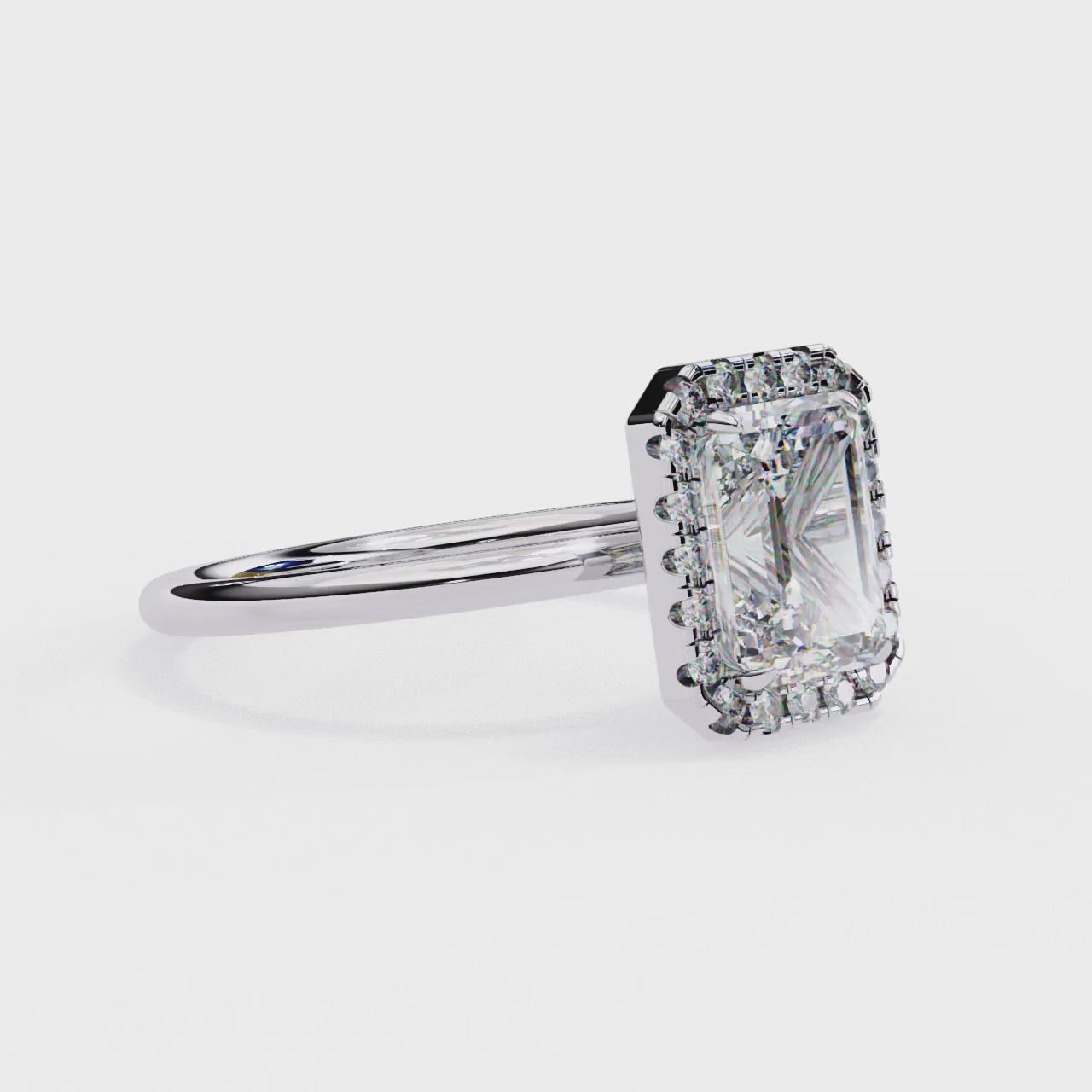 Unique Emerald Cut Diamond Halo Engagement Ring