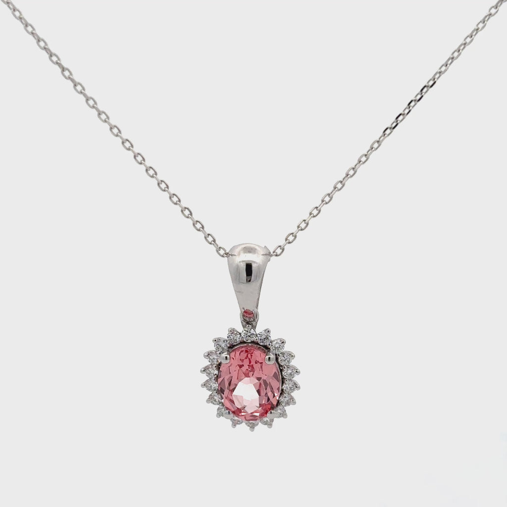 3 Carat Vintage Pink Morganite Stone Halo Pendant For Girls