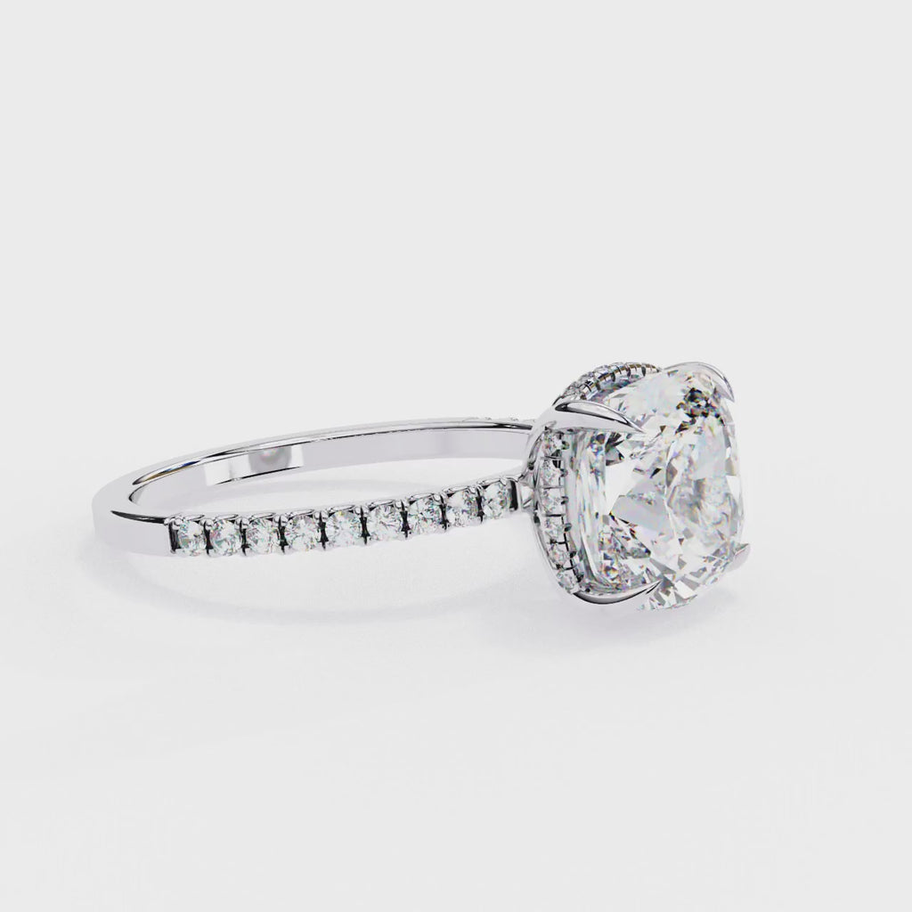 Lab Diamond Cushion Cut Solitaire Accent Engagement Ring