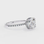 Lab Diamond Cushion Cut Solitaire Accent Engagement Ring