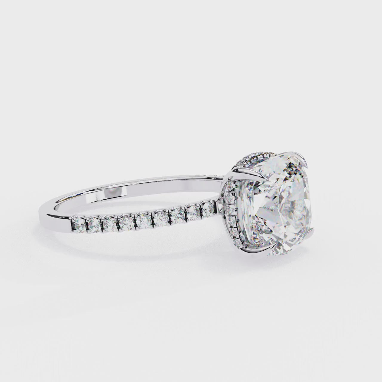 Lab Diamond Cushion Cut Solitaire Accent Engagement Ring