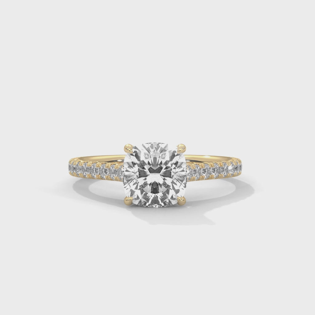 1.40 Carat Lab Grown Cushion Cut Diamond Side Stone Ring