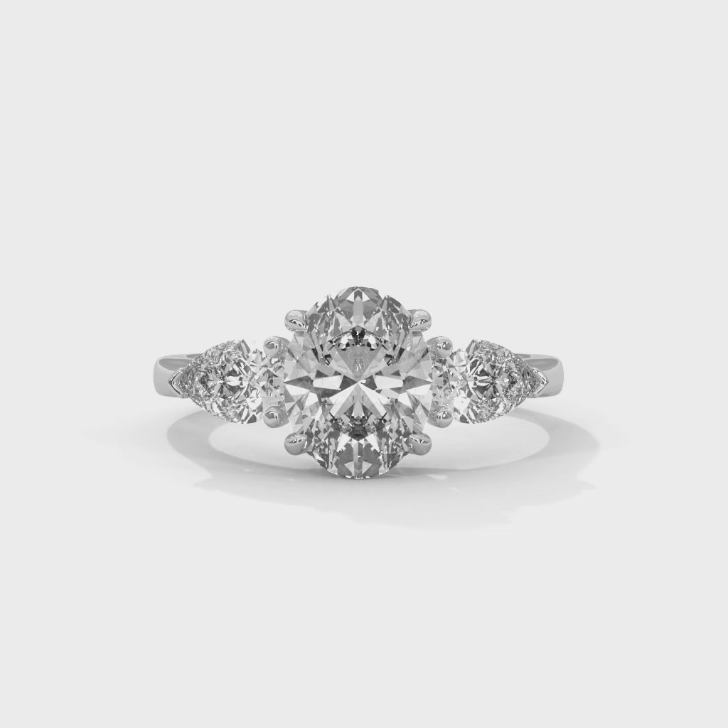 Oval And Pear Cut Lab Diamond Three Stone Ring