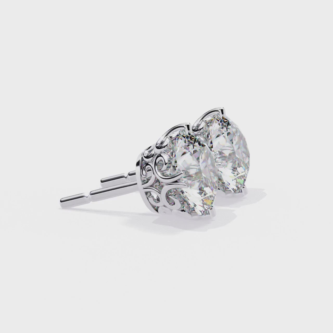 Round Brilliant Diamond Stud 4 Double Claw Prong Setting