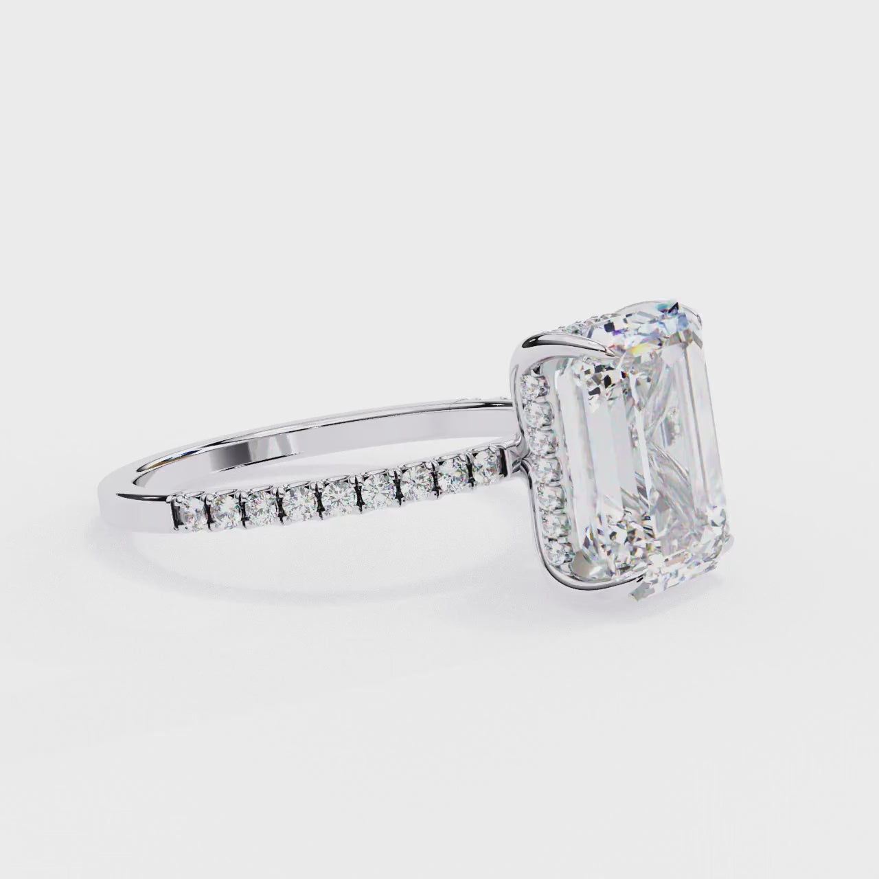 Emerald Cut Lab Diamond Hidden Halo Engagement Ring