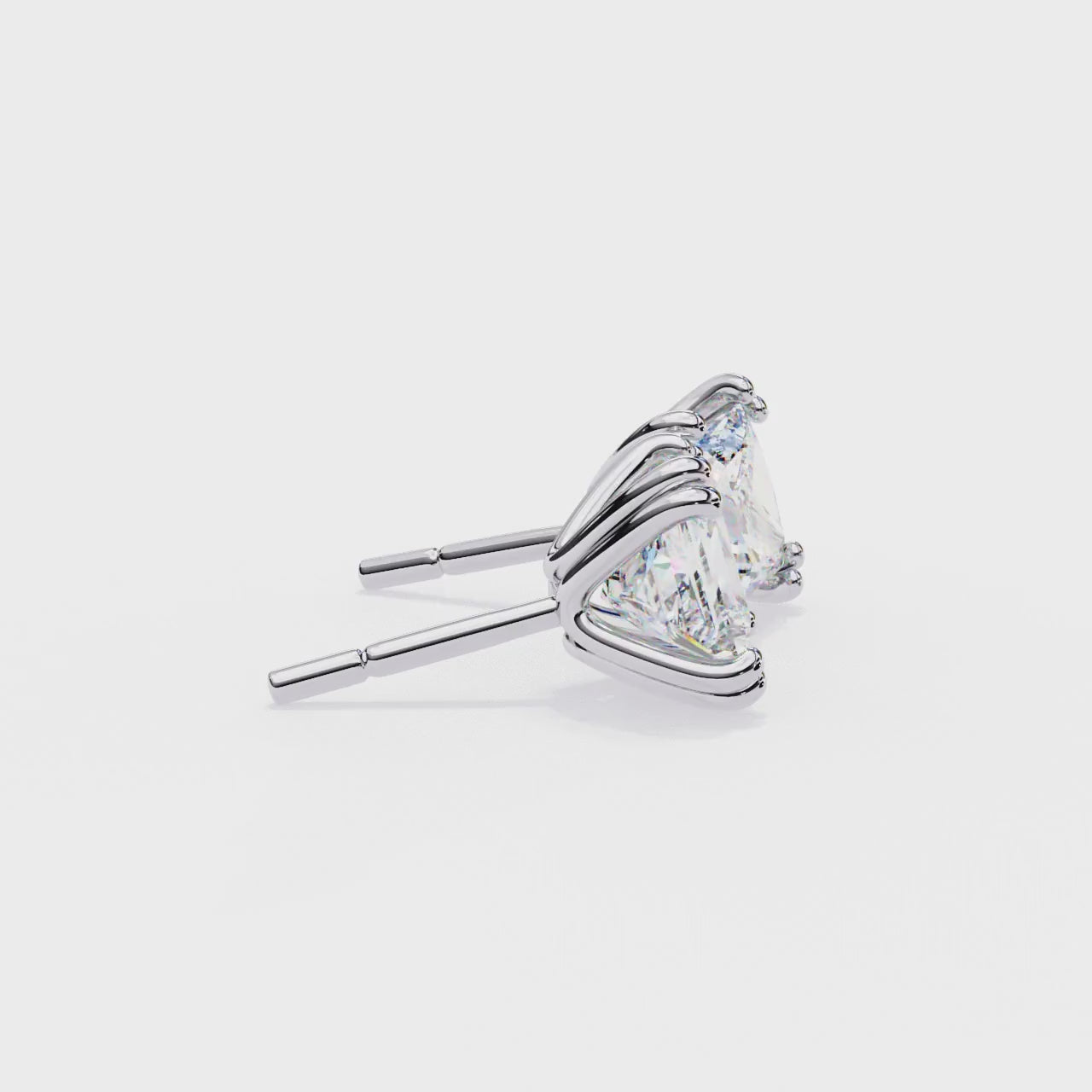 Princess Cut Diamond Stud Earrings 4 Double Claw Prong Setting
