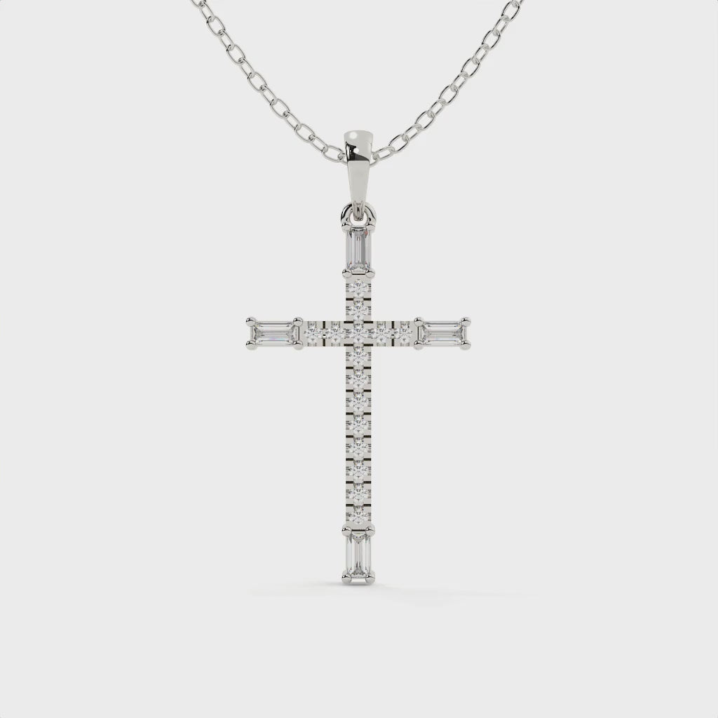 Round And Baguette Cut Diamond Christ Pendant