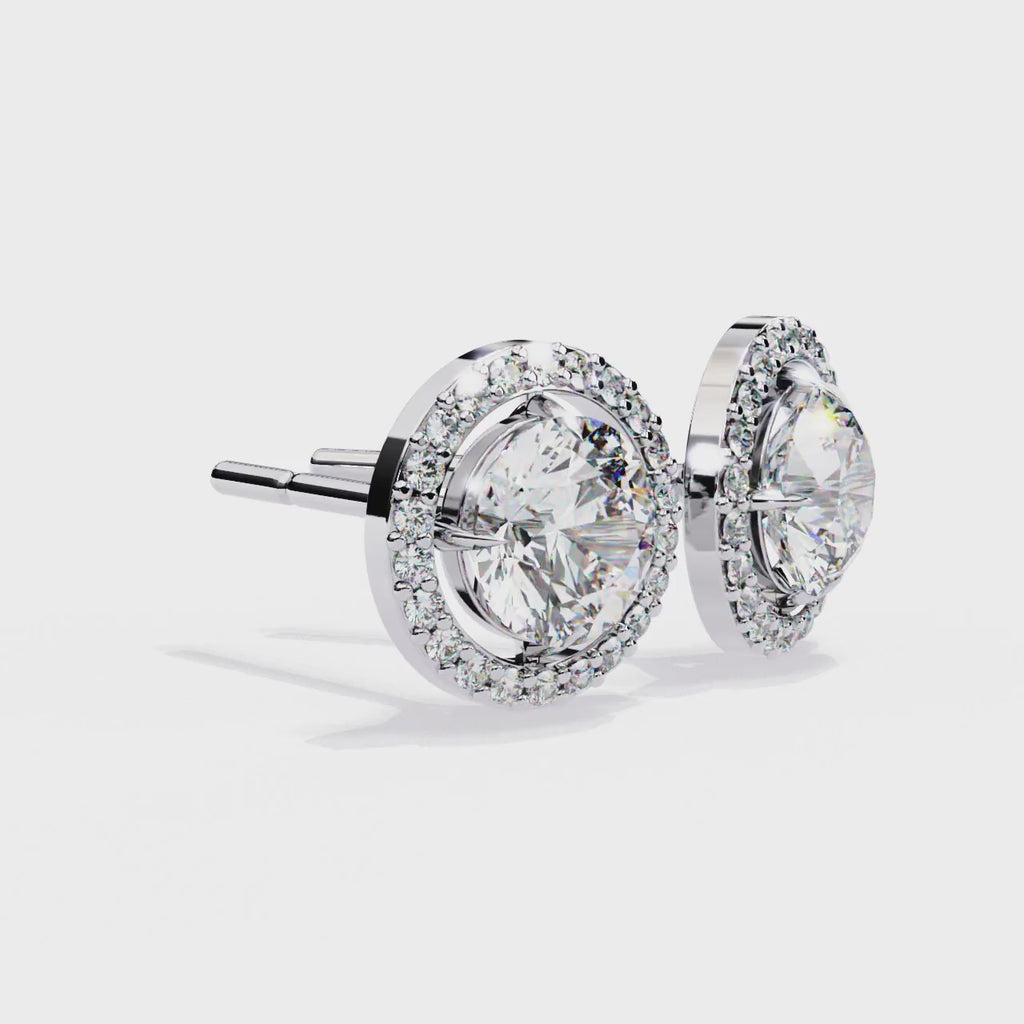 Round Cut Halo Diamond Stud Earrings