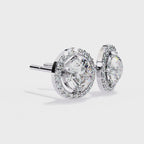 Round Cut Halo Diamond Stud Earrings