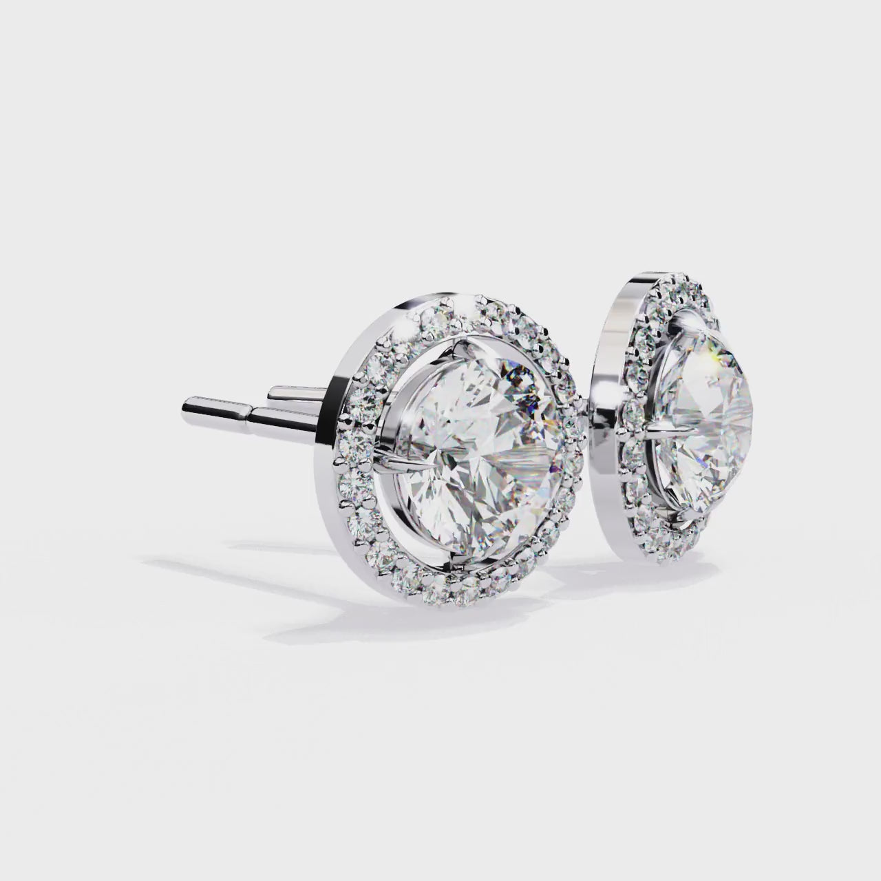 Round Cut Halo Diamond Stud Earrings