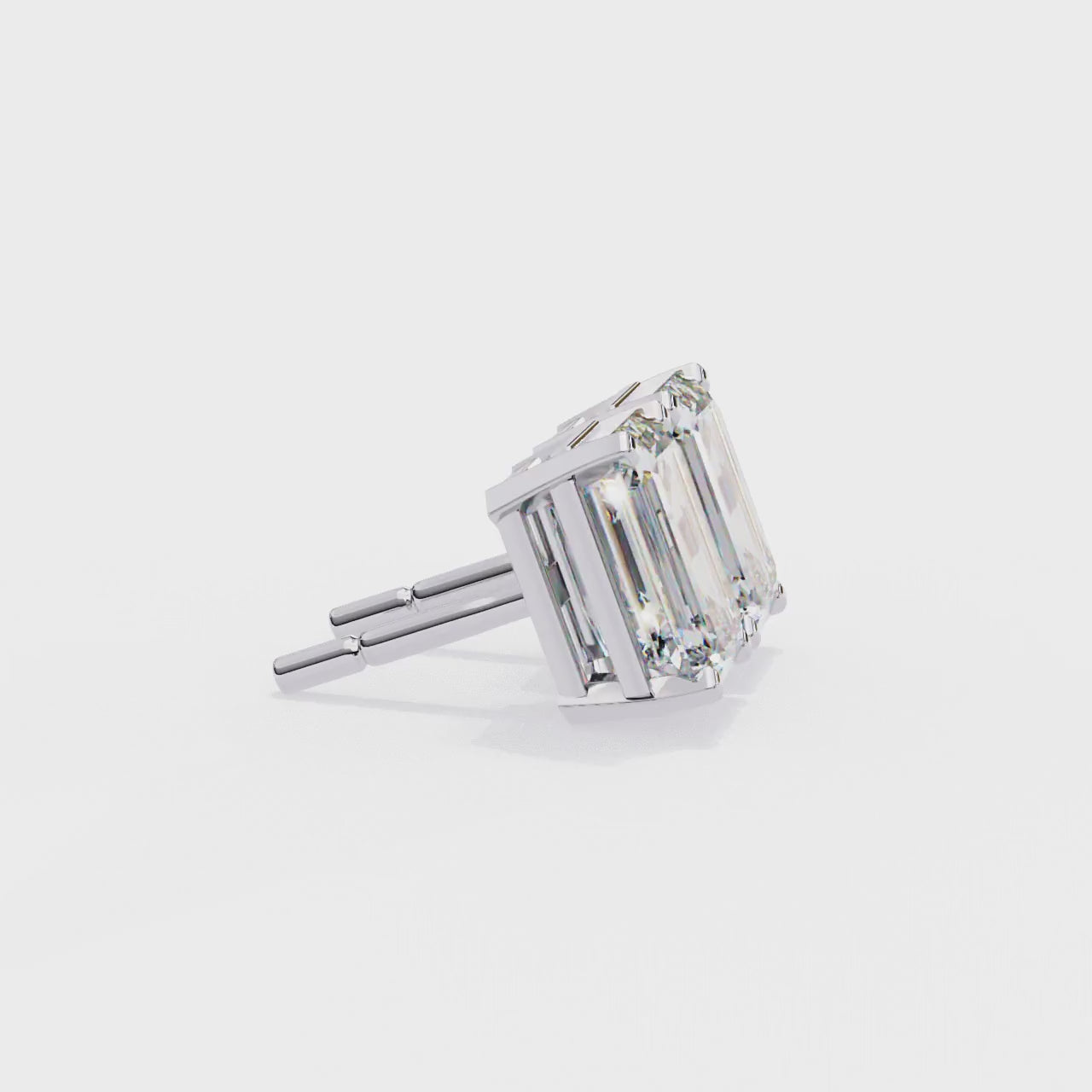 Lab Grown Emerald Cut Stud Earrings with V Prong