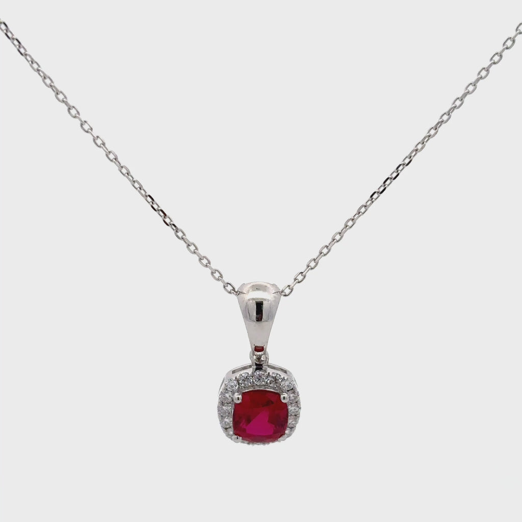 1.5 Carat Cushion Ruby Gemstone Pendant With Halo Setting