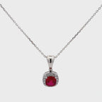 1.5 Carat Cushion Ruby Gemstone Pendant With Halo Setting