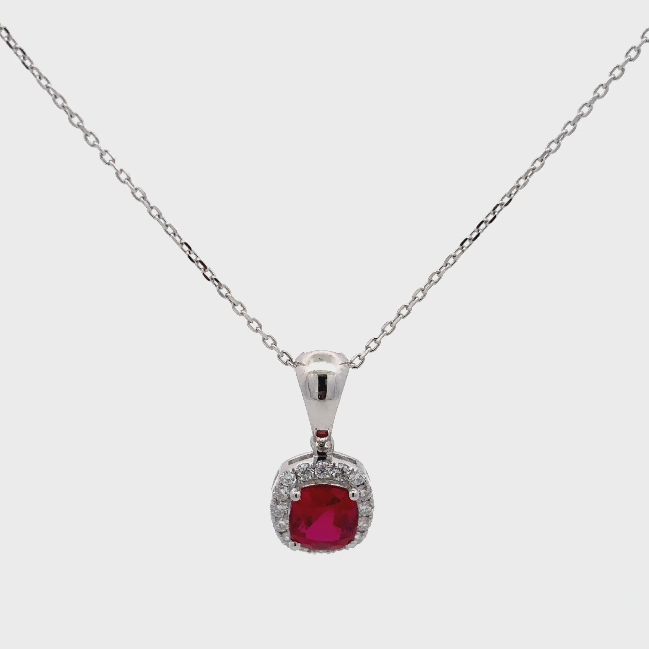 1.5 Carat Cushion Ruby Gemstone Pendant With Halo Setting
