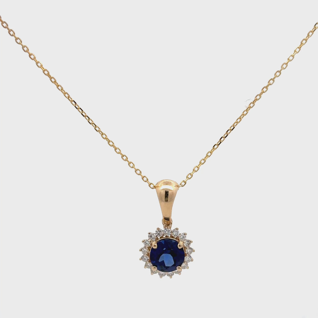 2 Carat Round Blue Sapphire Pendant Necklace
