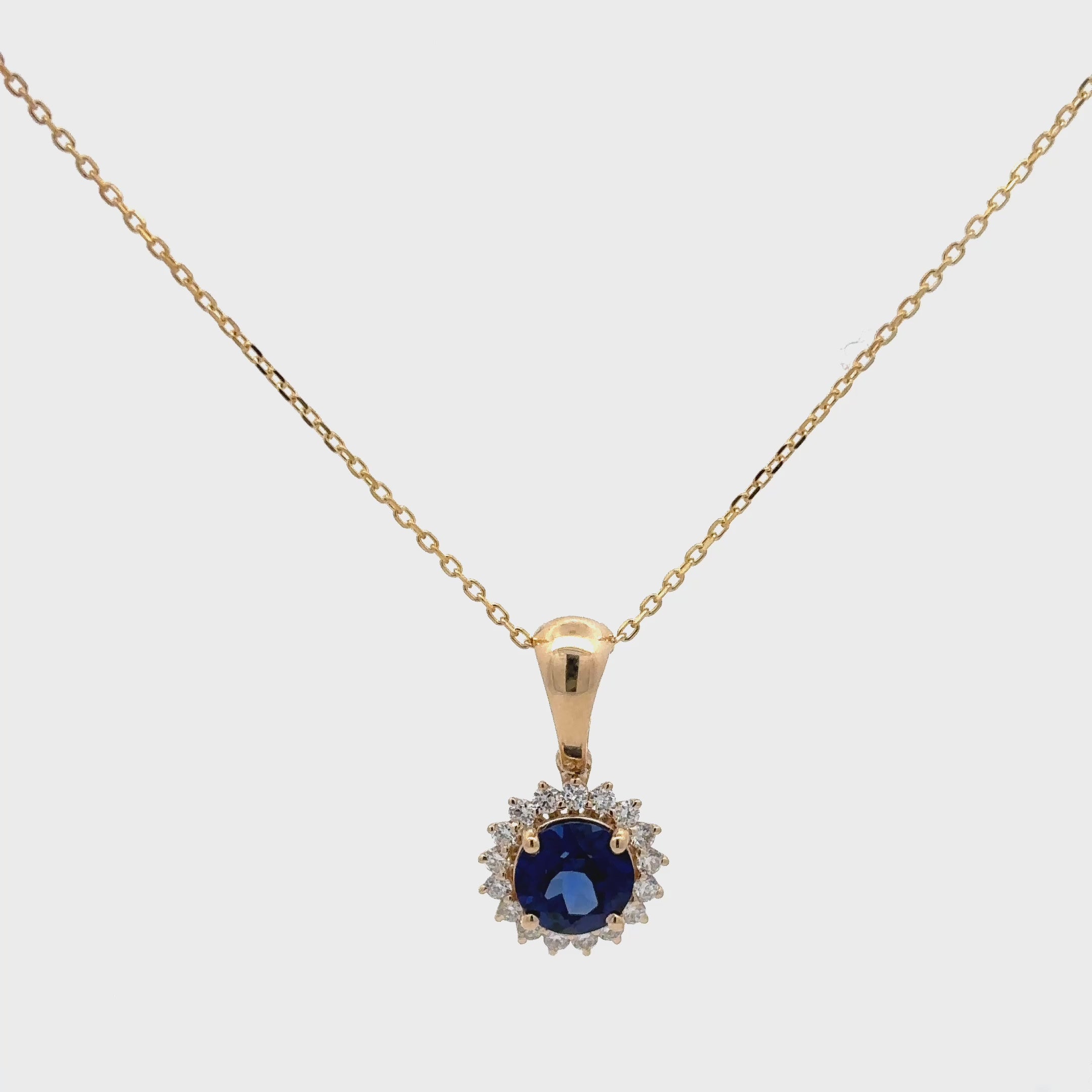 2 Carat Round Blue Sapphire Pendant Necklace