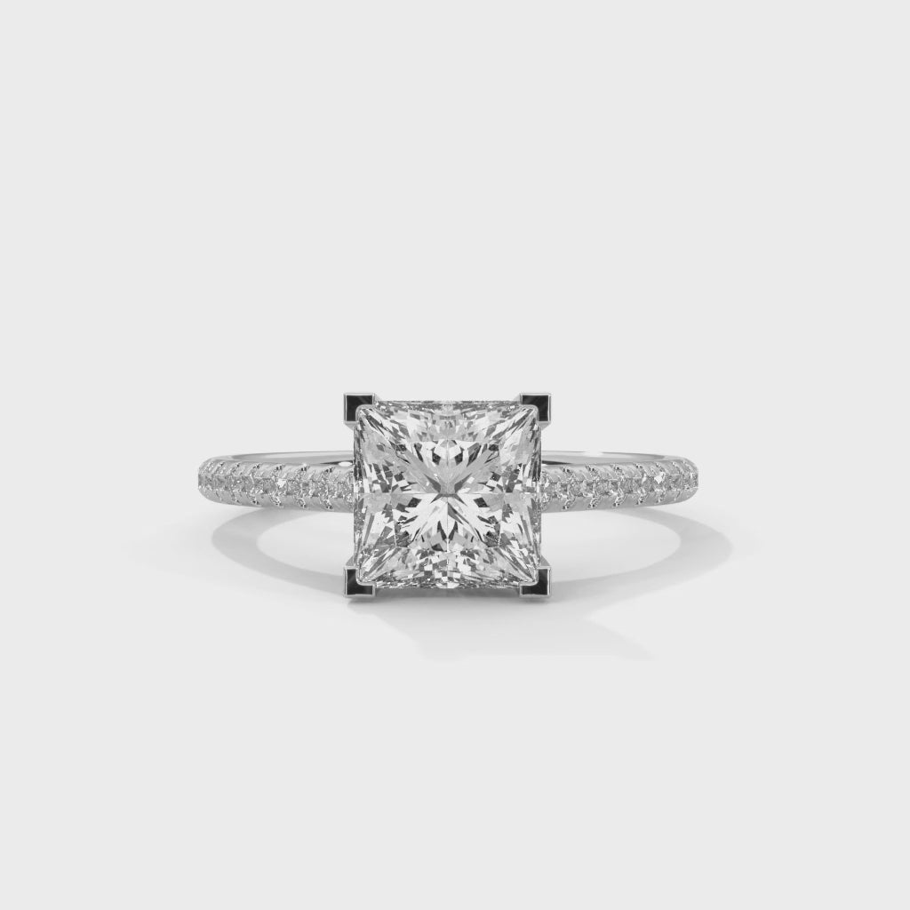 2 Carat Princess Lab Diamond Solitaire Accent Ring