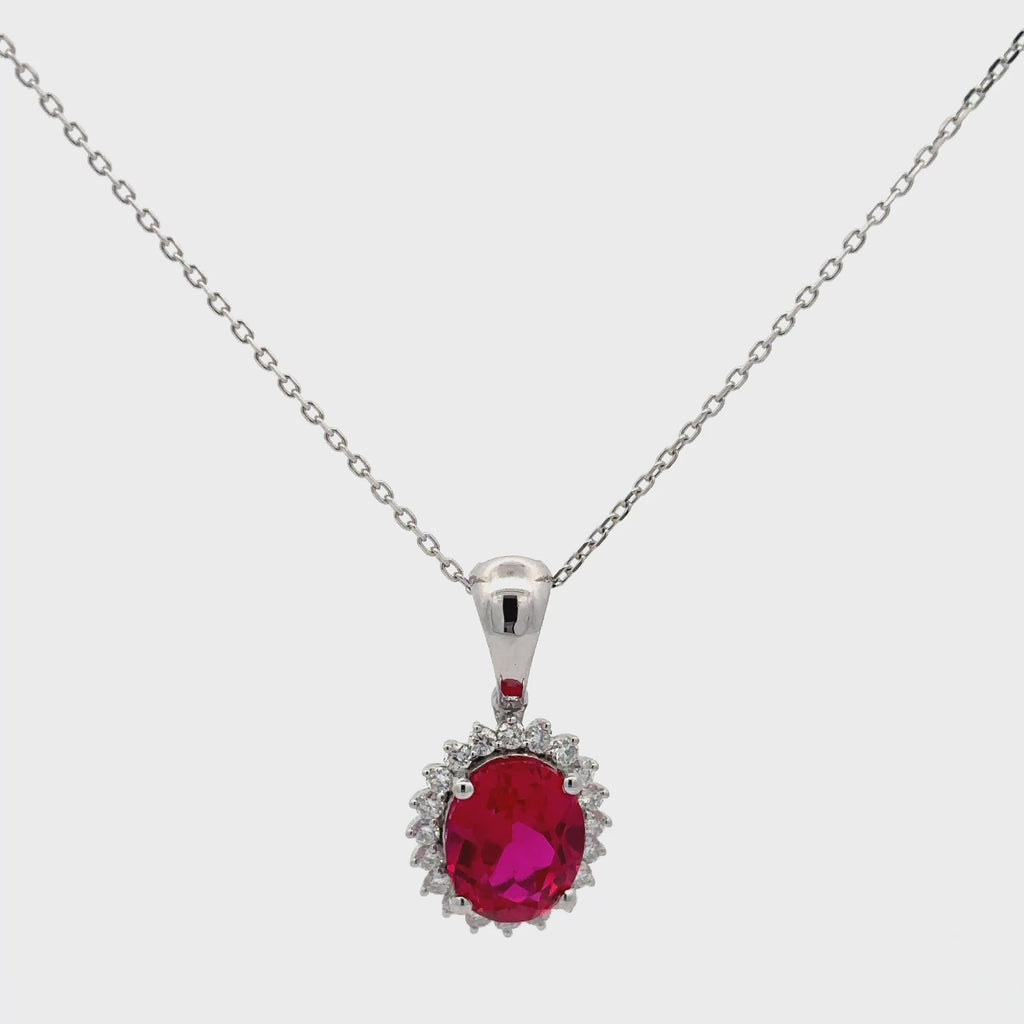 3.90 Carat Oval Cut Pink Ruby Pendant Necklace in 14K White Gold