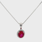 3.90 Carat Oval Cut Pink Ruby Pendant Necklace in 14K White Gold