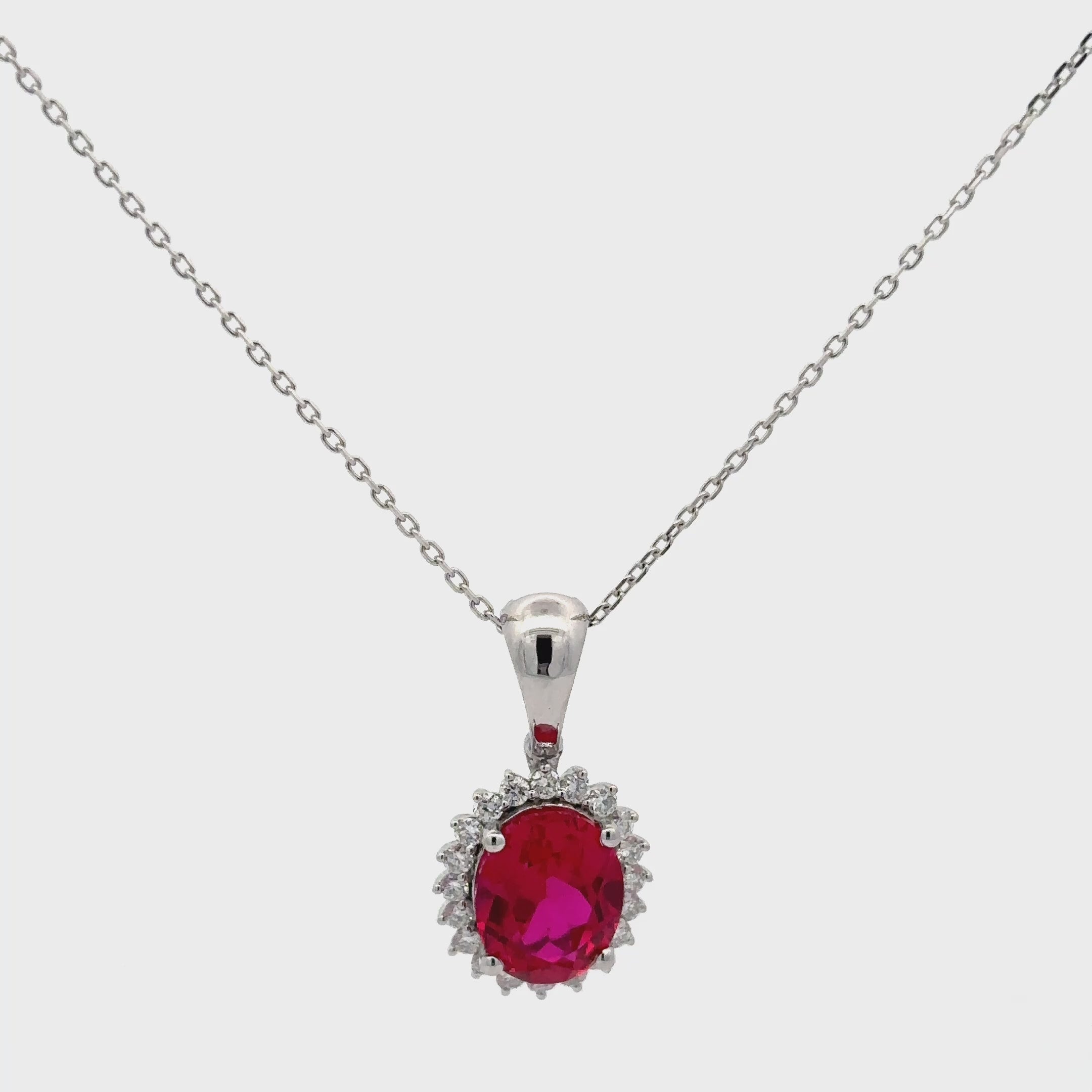 3.90 Carat Oval Cut Pink Ruby Pendant Necklace in 14K White Gold