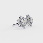Round Diamond Flower Shape Stud Earrings