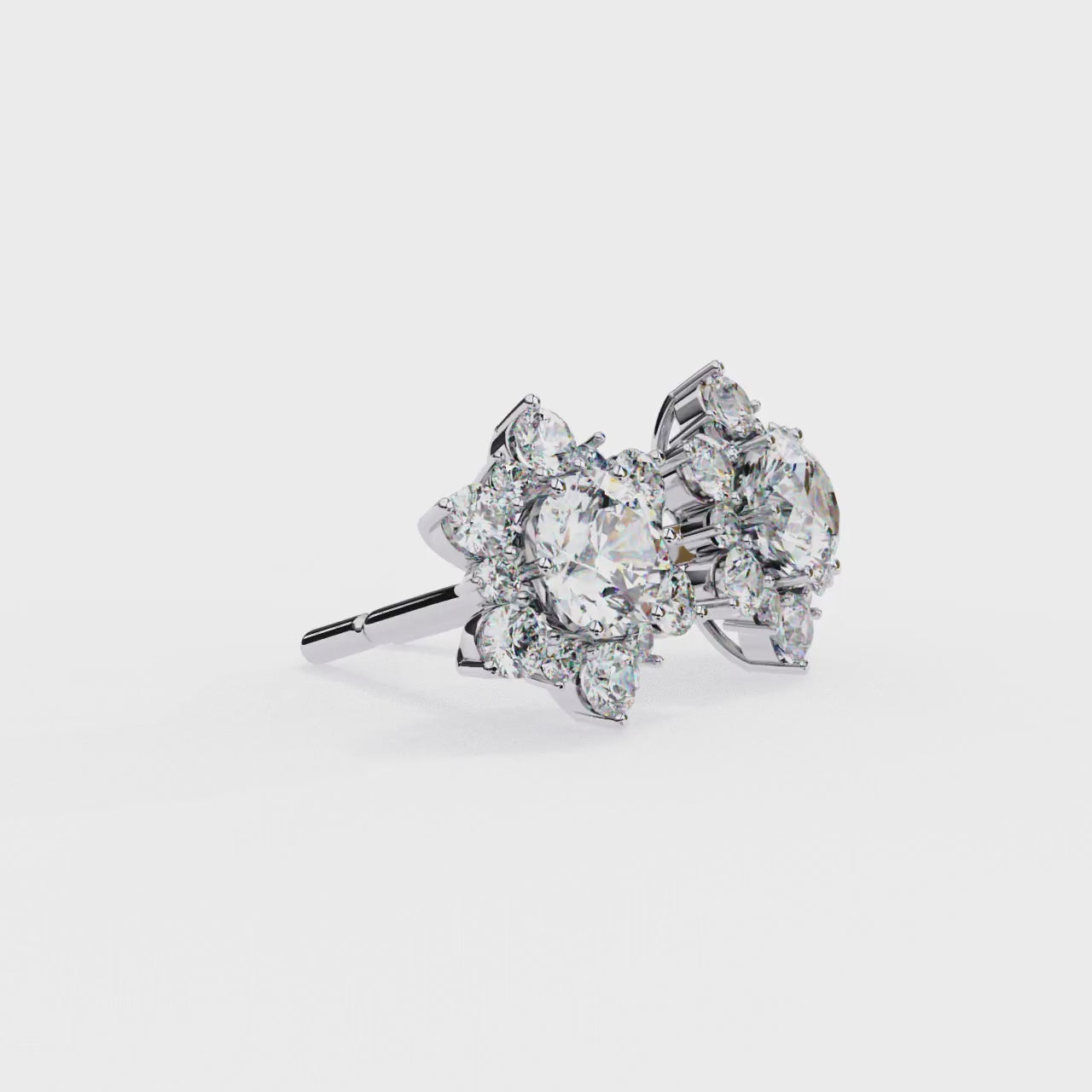 Round Diamond Flower Shape Stud Earrings