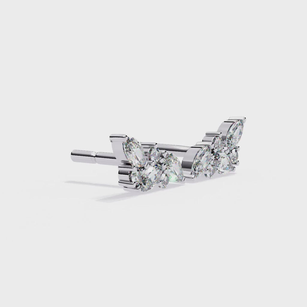 Modern Marquise And Round Diamond Stud Earrings