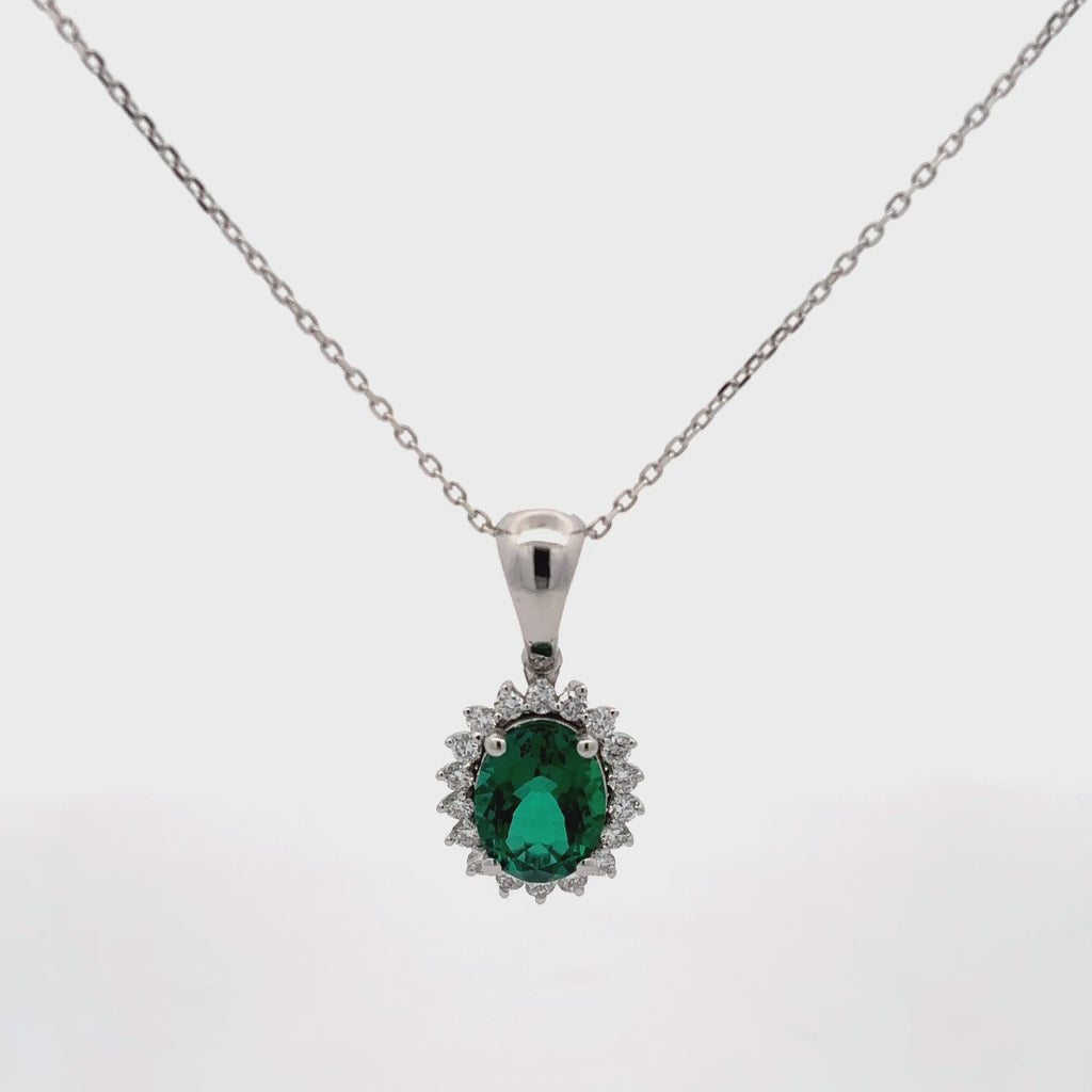 2 Carat Oval Green Emerald Gemstone Solitaire Pendant