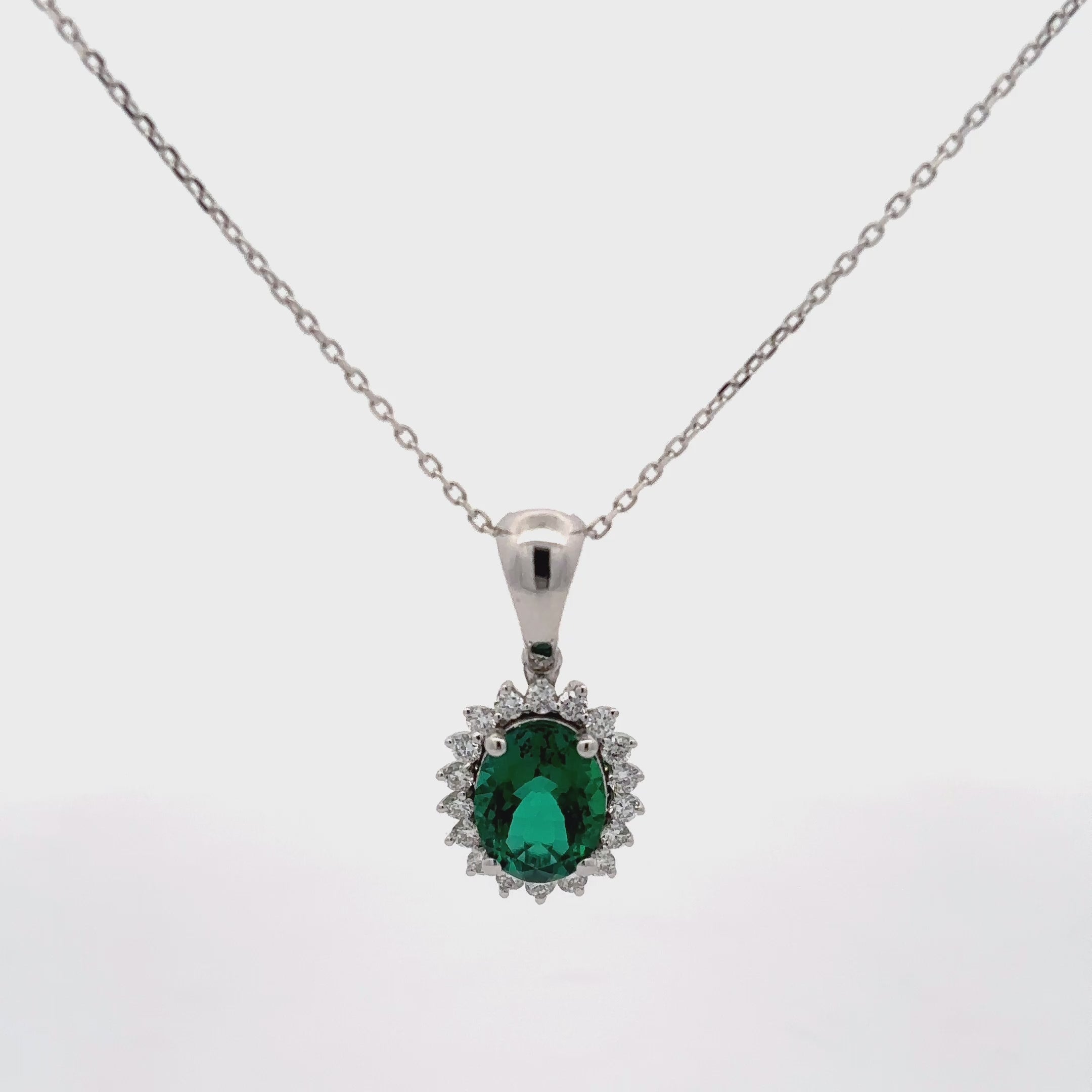 2 Carat Oval Green Emerald Gemstone Solitaire Pendant
